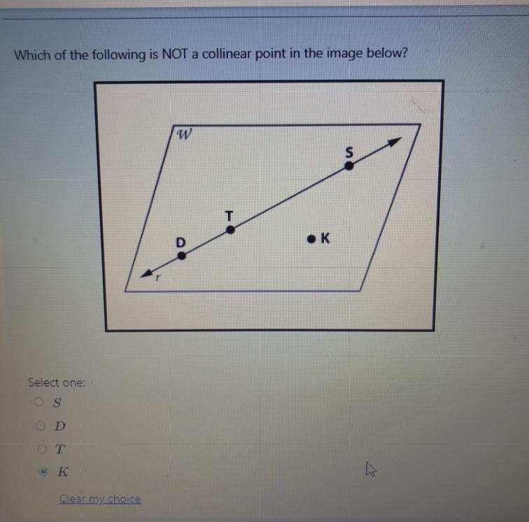 Which of the following is NOT a collinear point in the image below?-example-1