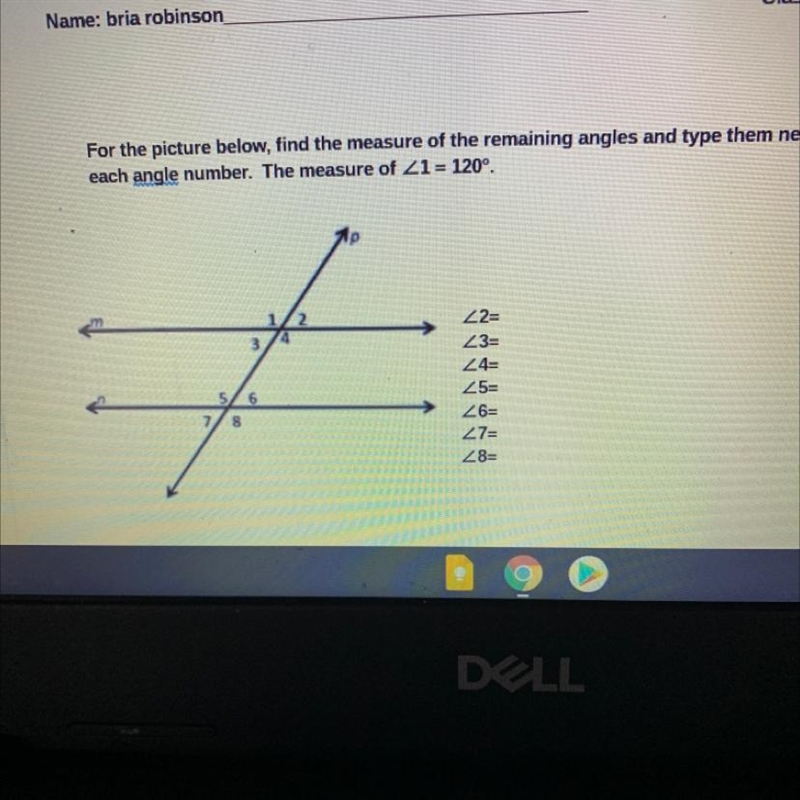 For the picture below, find the measure of the remaining angles and type them next-example-1