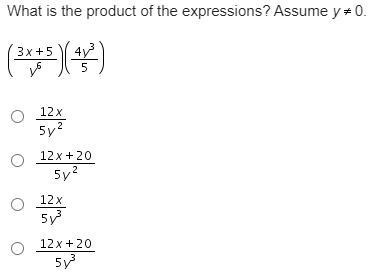 What is the product of the expressions? Assume y does not equal 0.-example-1