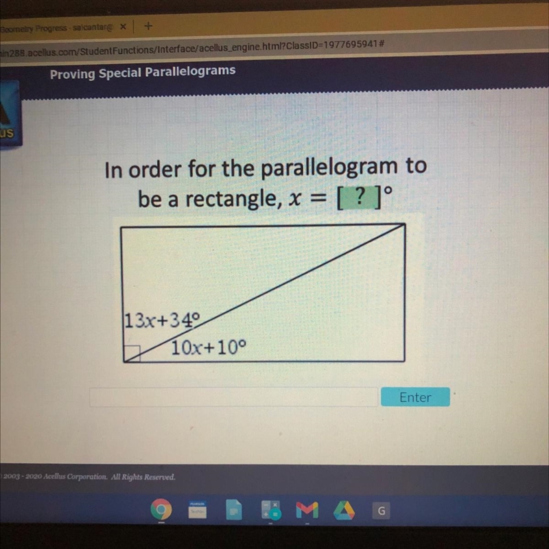 Plz help! In order for the parallelogram to be a rectangle, x = [? ]° 13x+349 10x-example-1