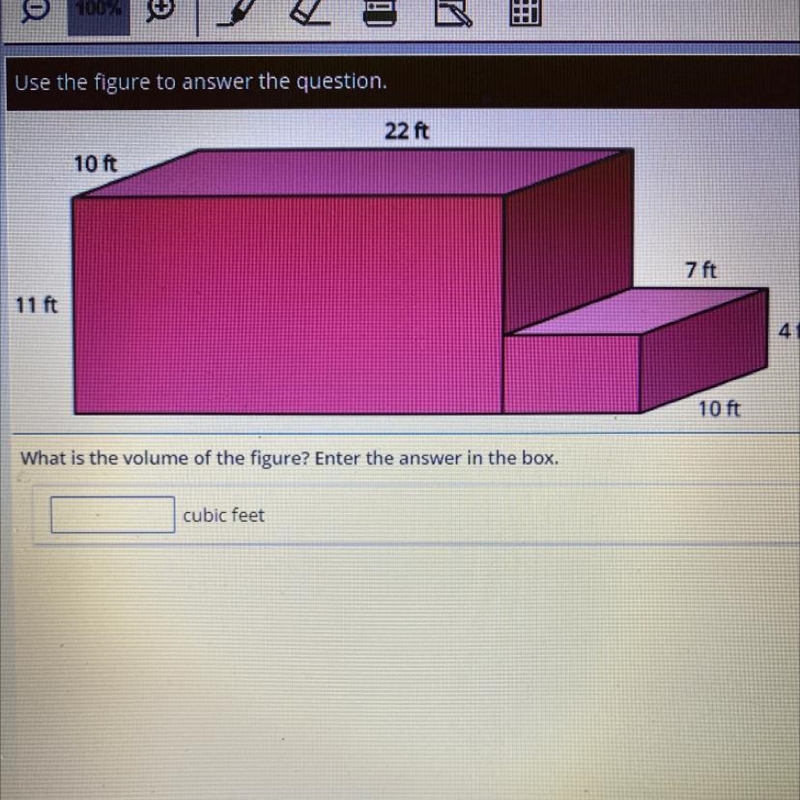 22 ft 10 ft 7 ft 11 ft 4 ft 10 ft What is the volume of the figure? Enter the answer-example-1