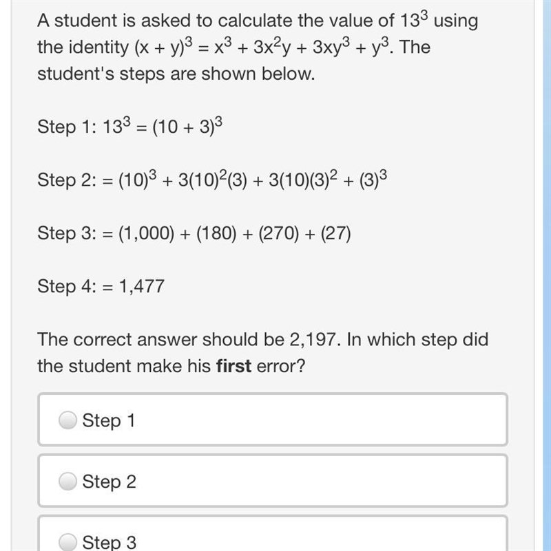 A student is asked to calculate the value of 133 using the identity (x + y)3 = x3 + 3x-example-1