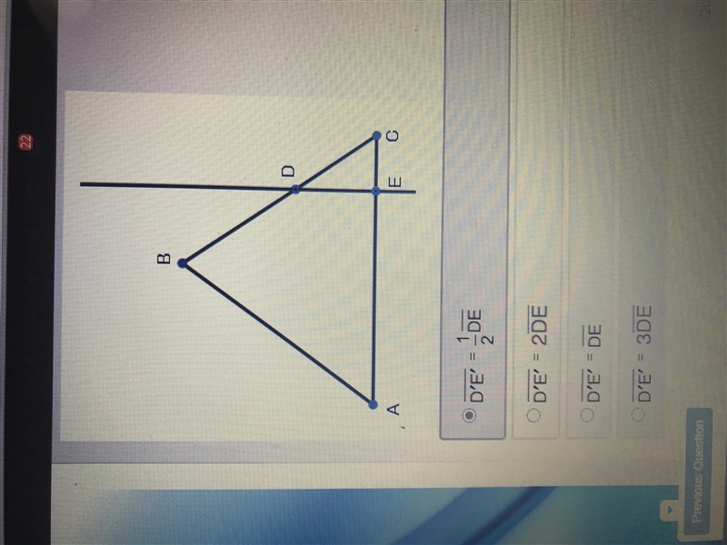 If triangle ABC is dilated from point A by a factor of 1/2 which of the following-example-1