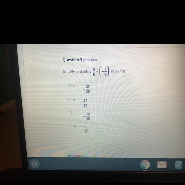 Simplify by dividing 3/5 divide by (-4/9).-example-1