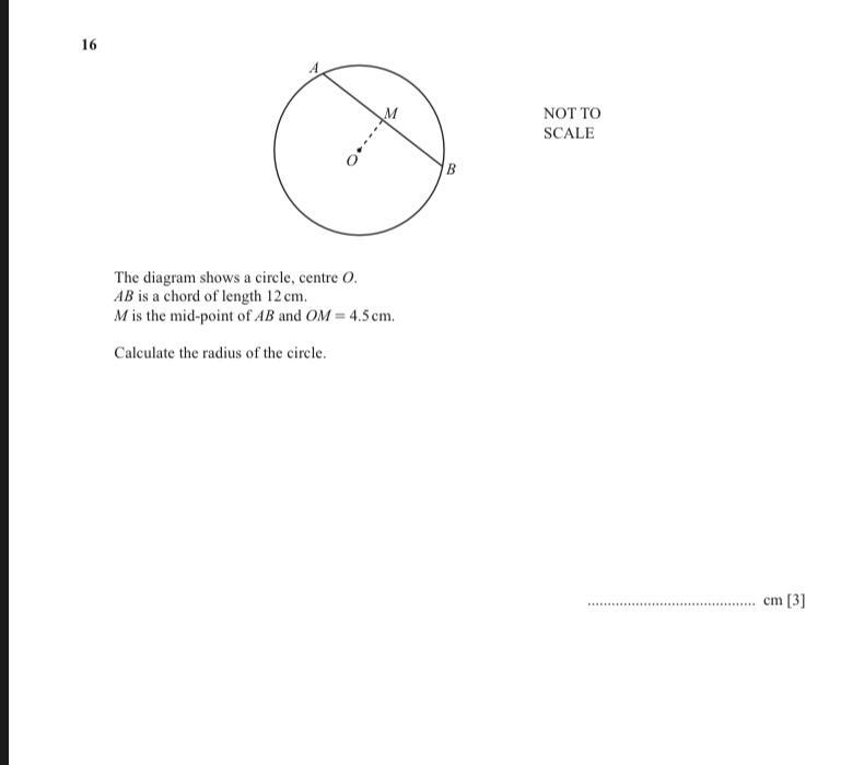 16 NOT TO SCALE The dagen sboas a circle, centre O. AB is a chord of length 12 cm-example-1