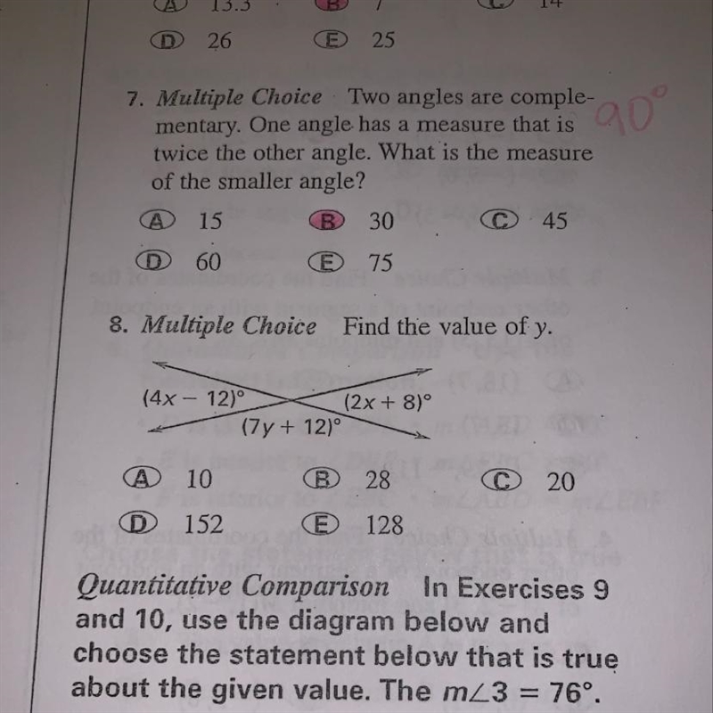 Find the value of Y a) 10 b)28 c)20 d)152 e)128-example-1