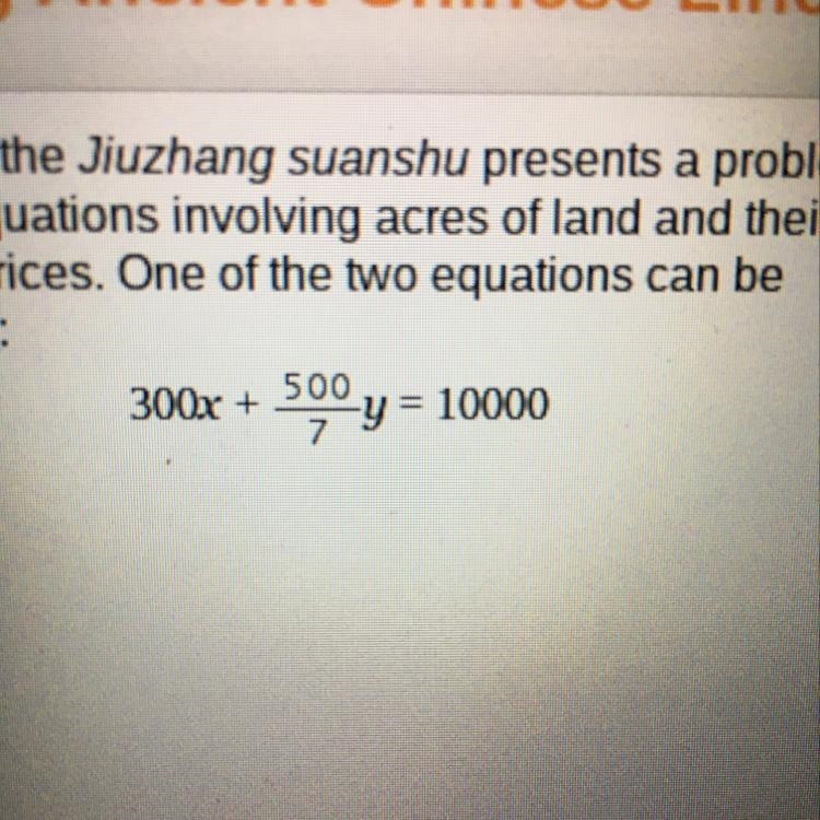 300x + 500/7 y = 10000 What is x-example-1