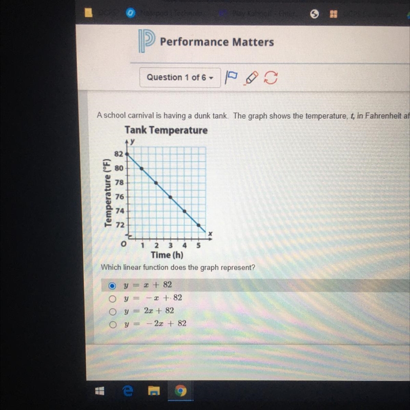 A school carnival is having a dunk tank. The graph shows the temperature, t, in Fahrenheit-example-1