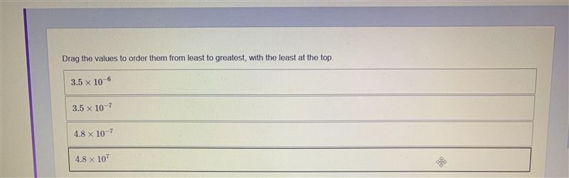 Drag the values to order them from least to greatest-example-1