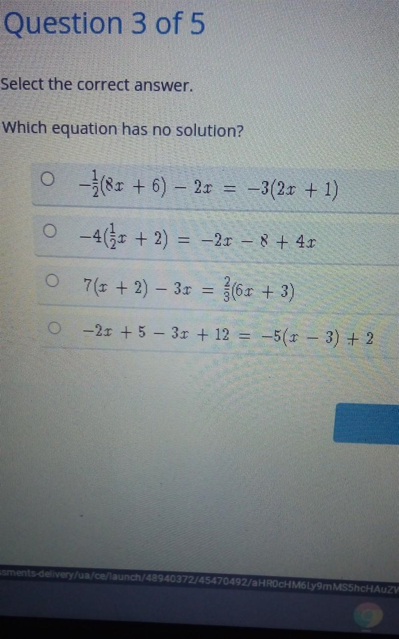 Select the correct answer which equation has no solution​-example-1