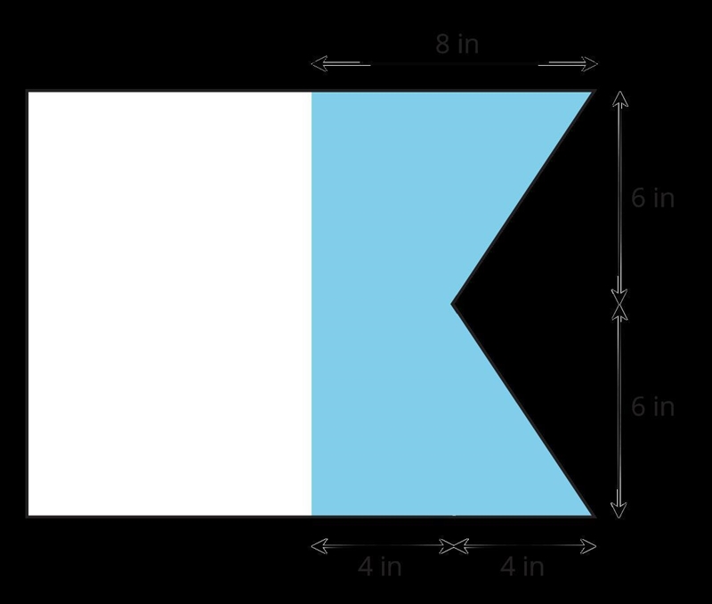 A maritime flag is show shown. . What is the area of the shaded part of the flag?-example-1