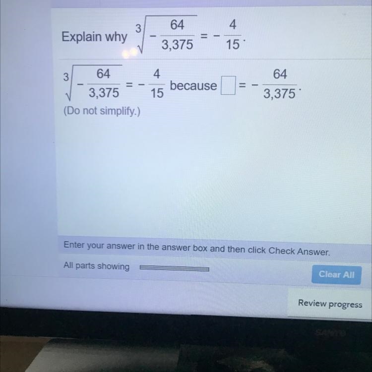 3 Explain why 64 3,375 15 64 because 64 3,375 15 3,375 (Do not simplify.)-example-1