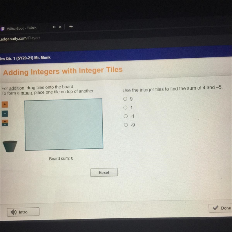 Adding integers with integer tiles For addition, drag tiles onto the board. To form-example-1