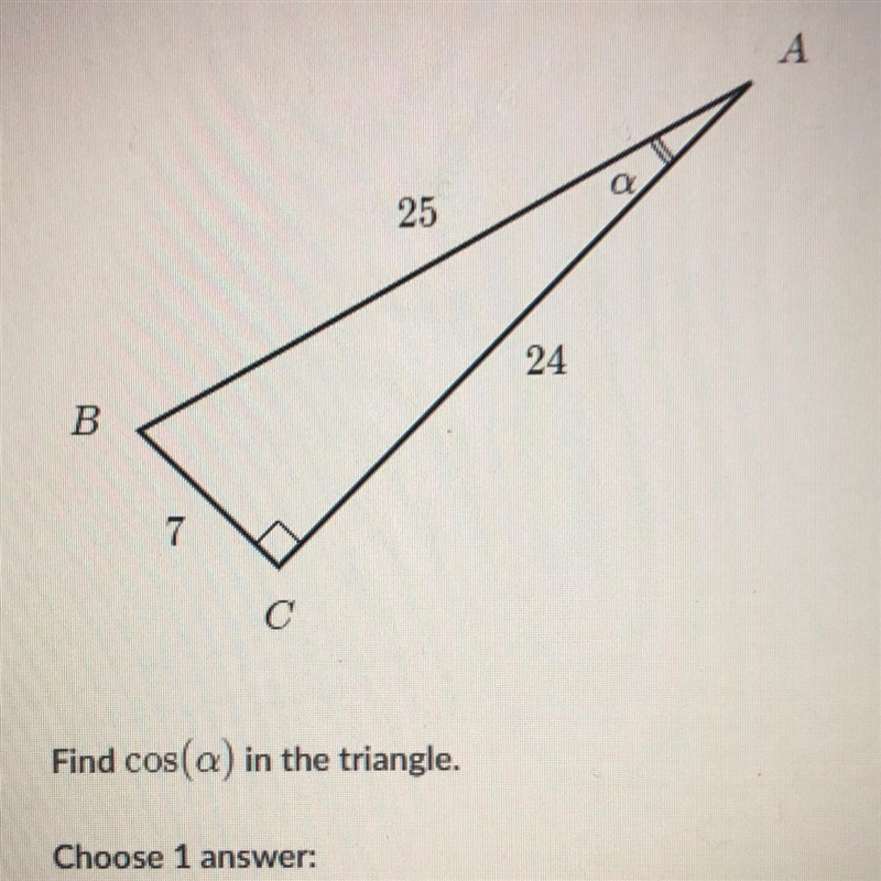 Find cos(a) in the triangle.-example-1