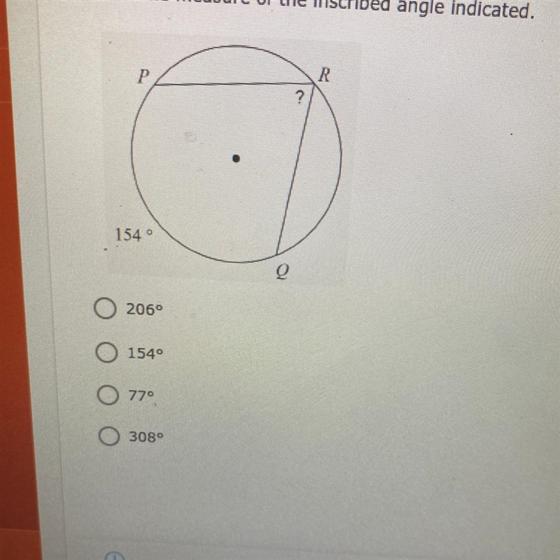 Find the measure of the inscribed angle indicated-example-1