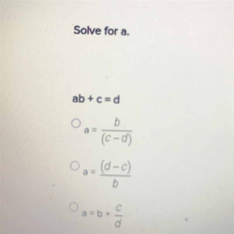 What is the solution for a. ab+c=d-example-1