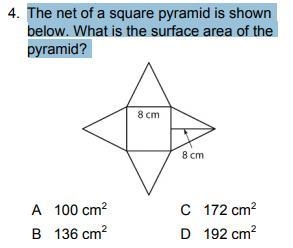 The net of a square pyramid is shown below. What is the surface area of the pyramid-example-1