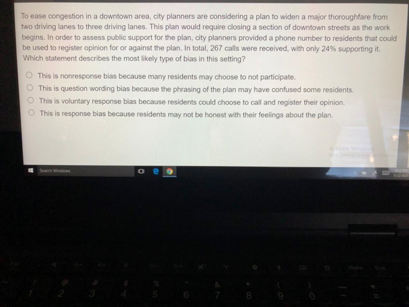 Which statement describes the most likely type of bias in this setting?-example-1