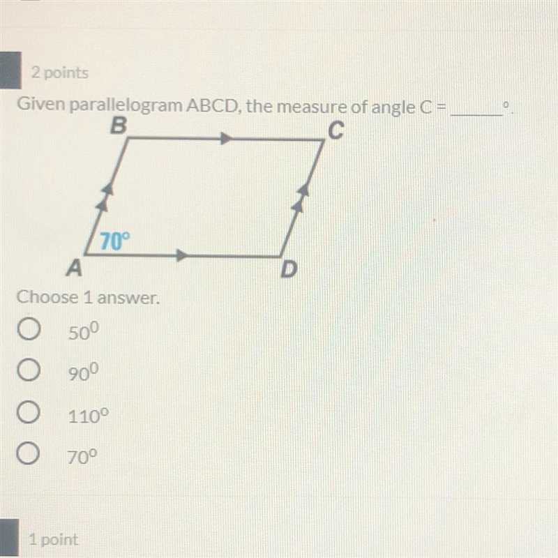 Given parallelogram ABCD, the measure of angle C-example-1