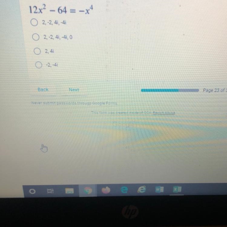 What are the solutions of the quadratic equation? 12x^2 - 64 = -x^4-example-1