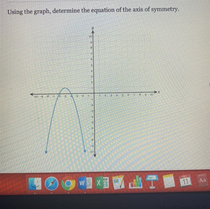 Using the graph, determine the equation of the axis of symmetry.-example-1