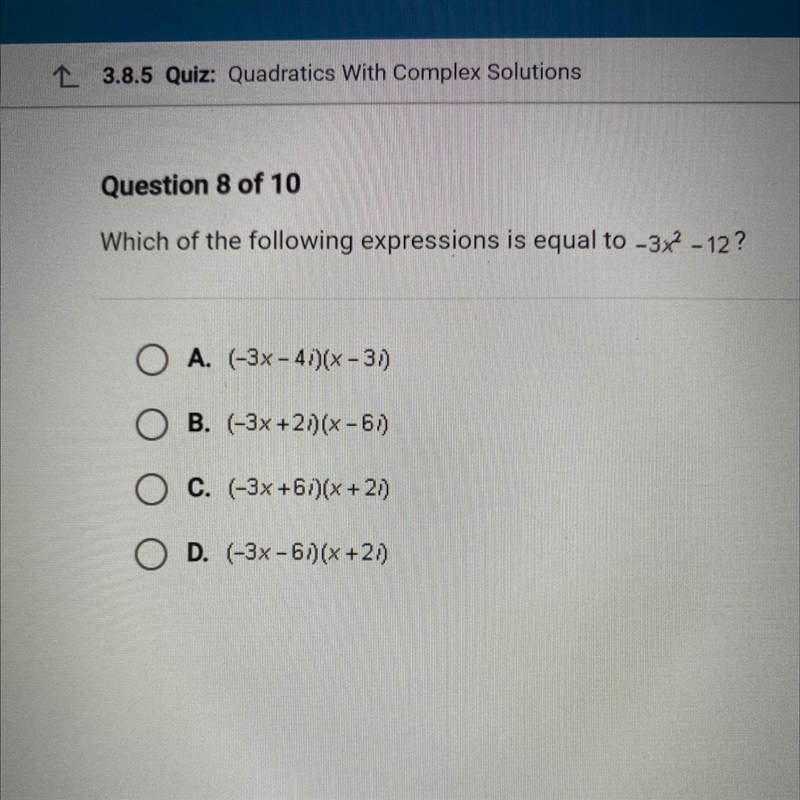 Which of the following expressions is equal to -3x2 - 12?-example-1