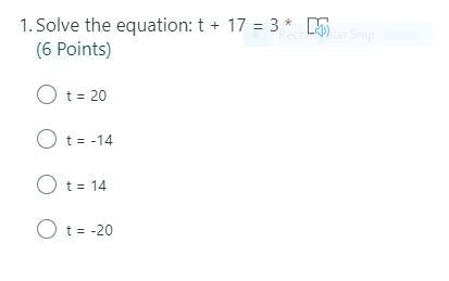 Solve the equation: t + 17 = 3-example-1