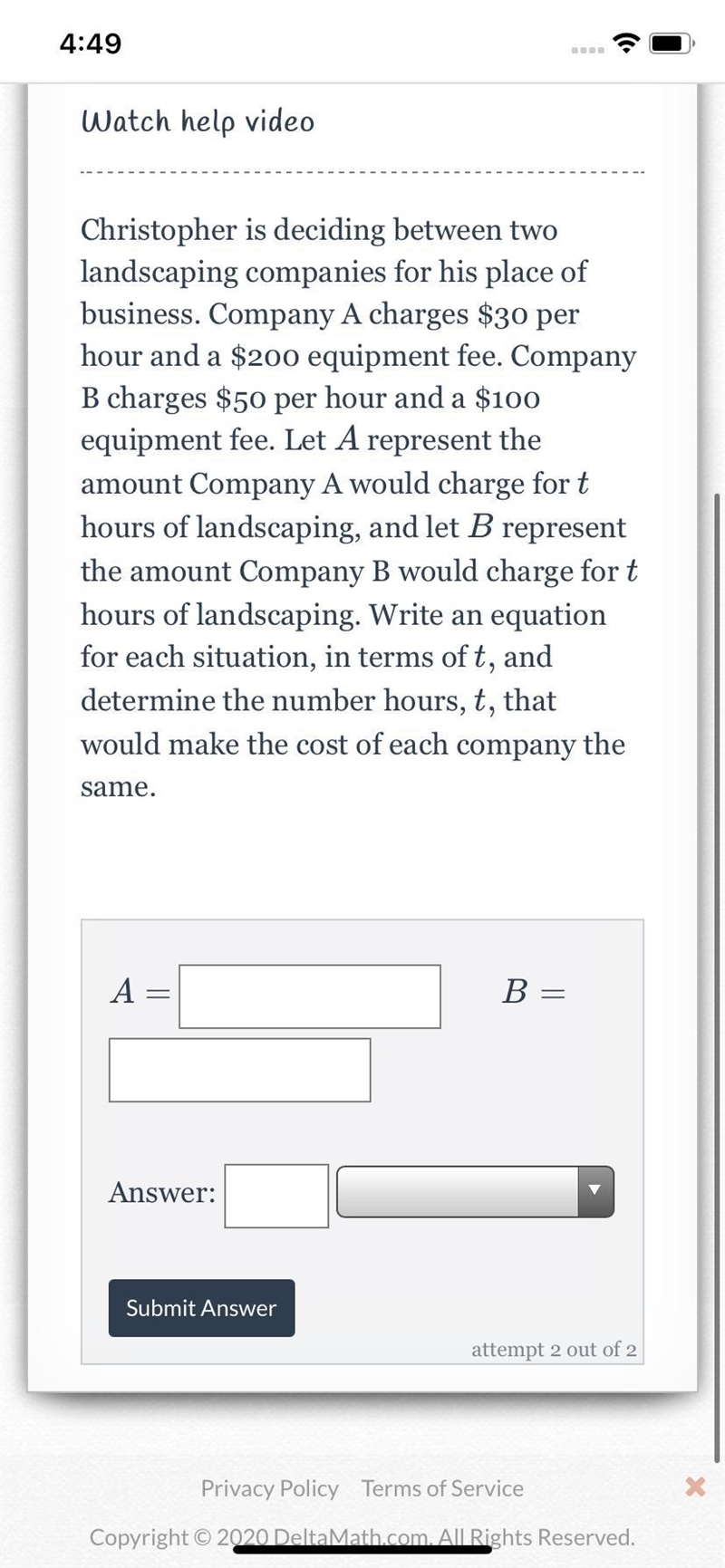 Christopher is deciding between two landscaping companies for his place of business-example-1