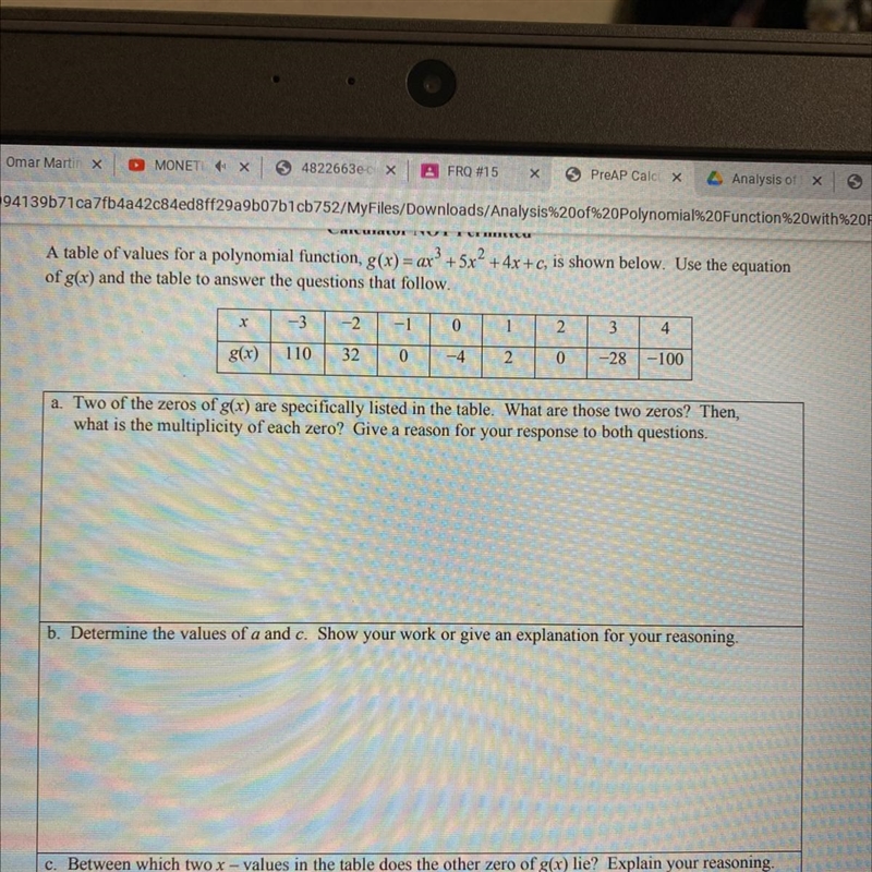 Two of the zeros of g(x) are specifically listed in the table. What are those two-example-1