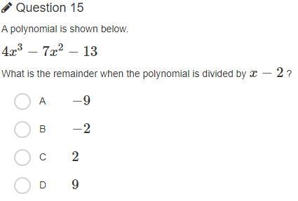 A polynomial is shown below. 4x3−7x2−13 What is the remainder when the polynomial-example-1