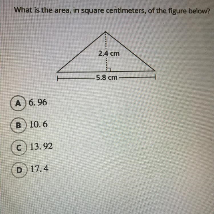 What is the area, in square centimeters, of the figure below?-example-1