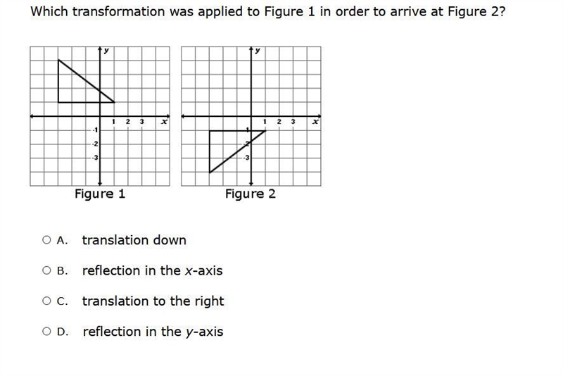 Which transformation was applied to Figure 1 in order to arrive at Figure 2? Geometry-example-1