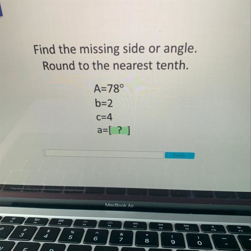 Find the missing side or angle. Round to the nearest tenth.-example-1