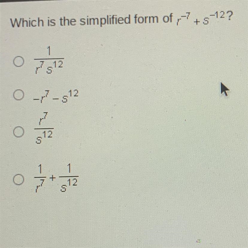 HELPPPPPPWhich is the simplified form of -7 +5-12? 1 12 S O M - 512 12 S o 1 12 S-example-1