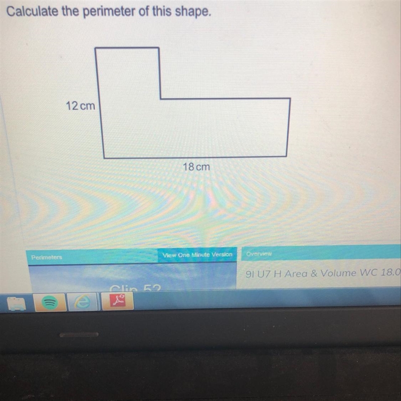 Calculate the perimeter of this shape. 12 cm 18 cm-example-1