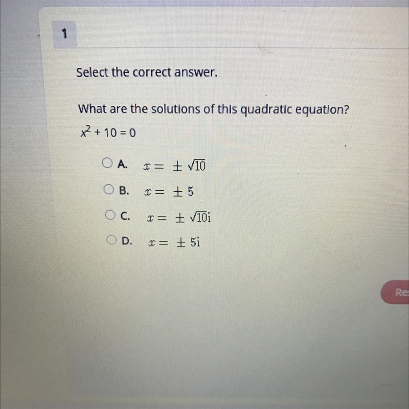 What are the solutions of this quadratic equation? x + 10 = 0-example-1