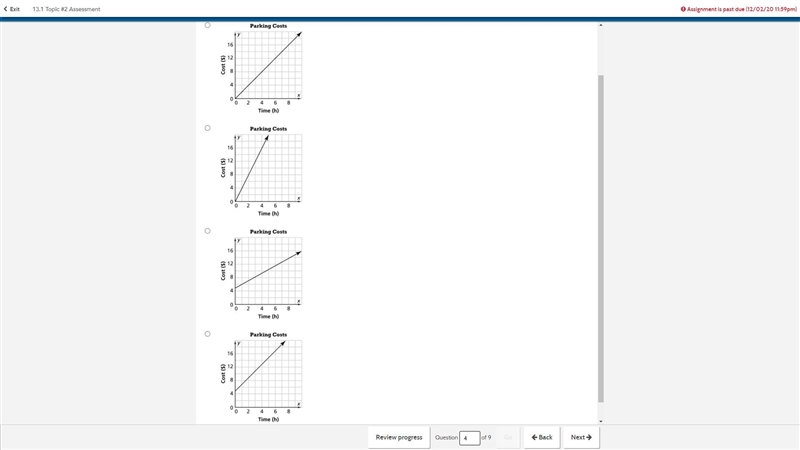 A public parking garage charges $5, plus an additional $2 per hour. Choose the graph-example-2