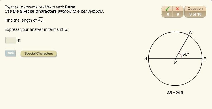 Find the length of arc AC. Express your answer in terms of Pi. please yall im desperate-example-1