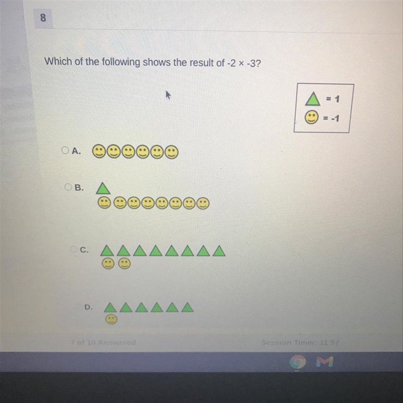 Which of the following shows the result of -2 x -3-example-1