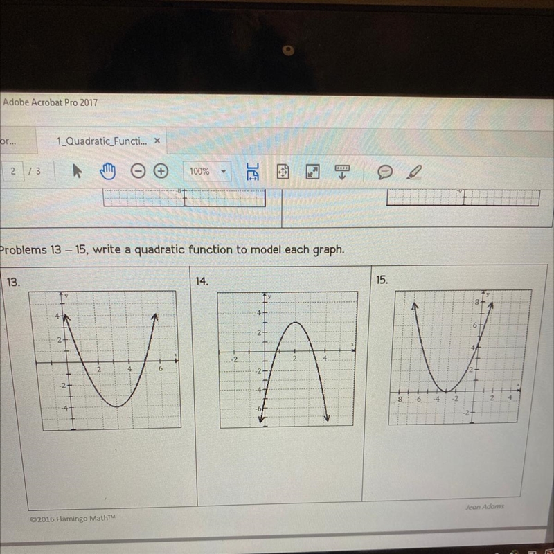 Problems 13 – 15, write a quadratic function to model each graph. I need help asap-example-1