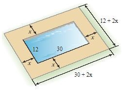 A pool measuring 12 meters by 30 meters is surrounded by a path of uniform​ width-example-1