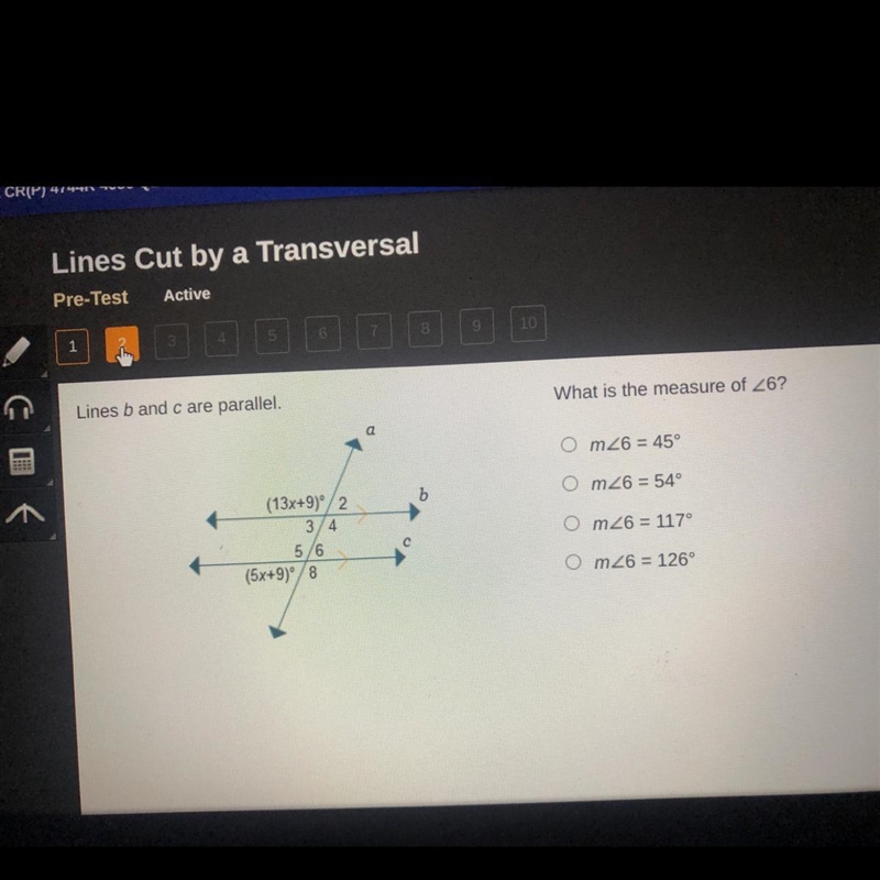 Help!!! Lines b and c are parallel. What is the measure of 26?-example-1