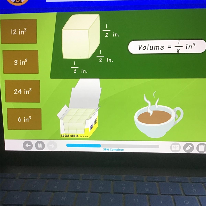 If the box holds 24 of these sugar cubes, what is the total volume of the box?-example-1