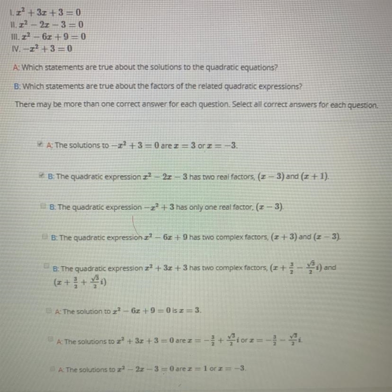 1.x2+3x+3=0 2.x2-2x-3=0 3.x2-6x+9=0 4.-x2+3=0-example-1