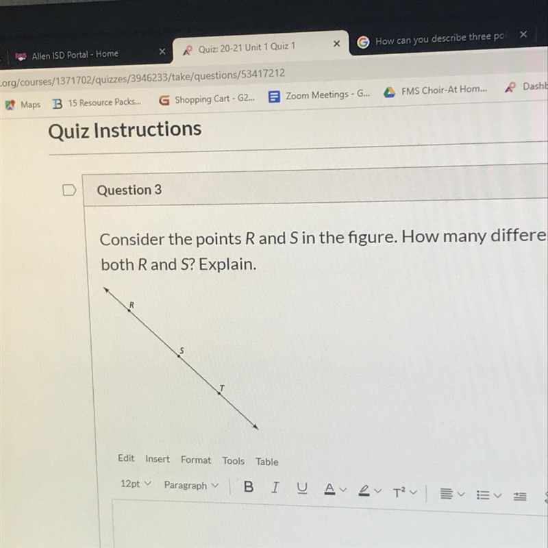 Consider the points R and S in the figure. How many different lines pass through both-example-1