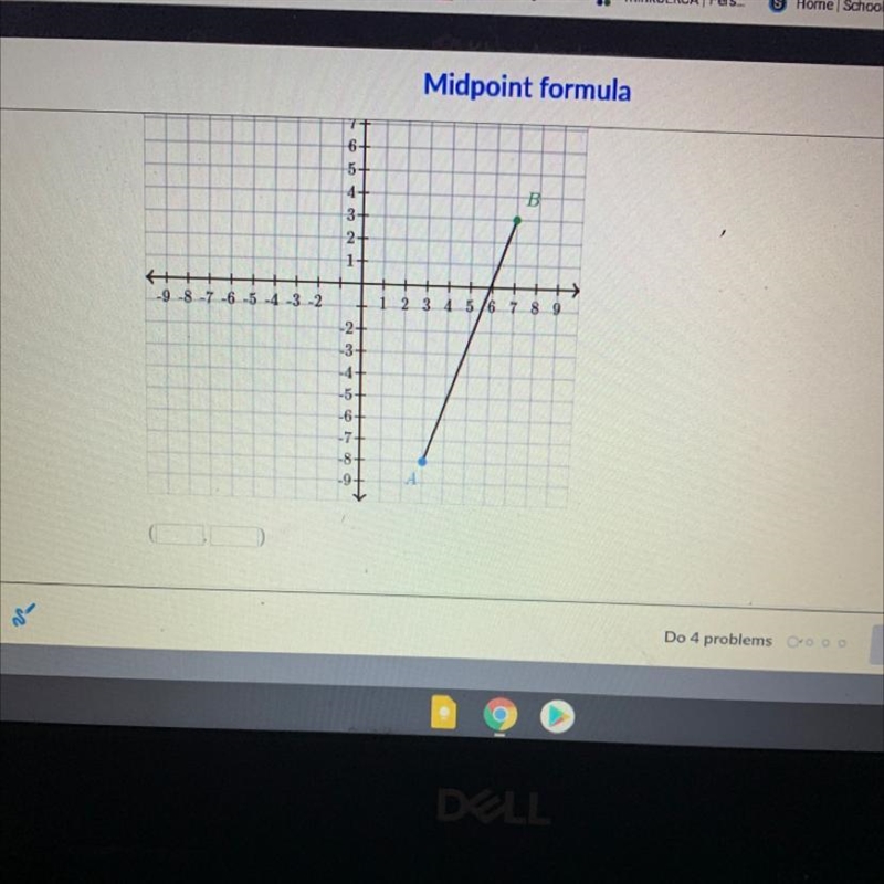 Point A is at (3, - 8) and point B is at (7, 3) What is the midpoint of line segment-example-1