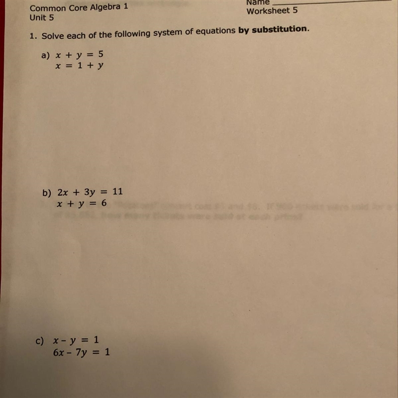 Solve each of the following systems of equations by substitution-example-1