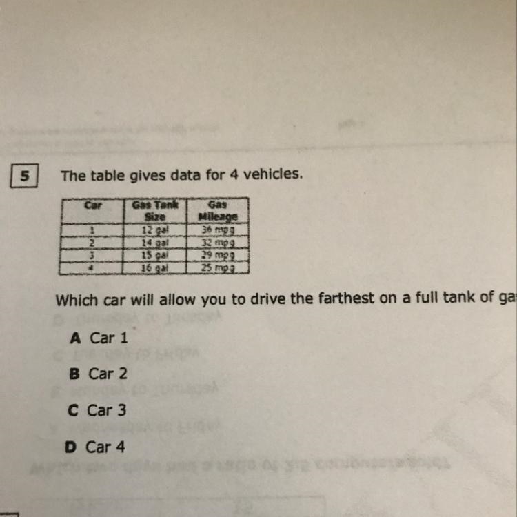 The table gives data for 4 vehicles. Which car will allow you to drive the farthest-example-1