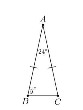 In the diagram below BAC = 24 and AB = AC If ABC = y. What is the value of y?-example-1