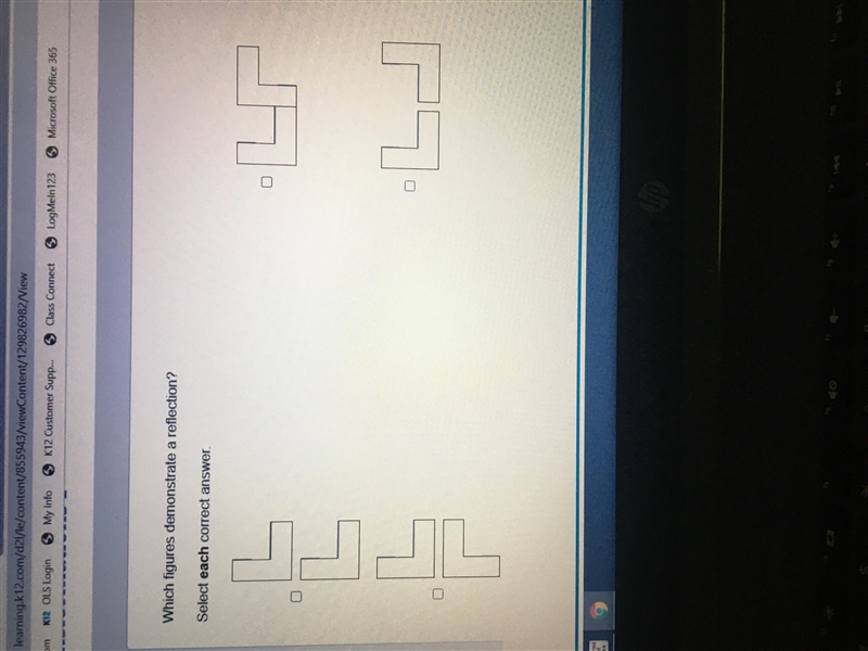 Need help !!! Which figures demonstrate a reflection ? Select each correct answer-example-1